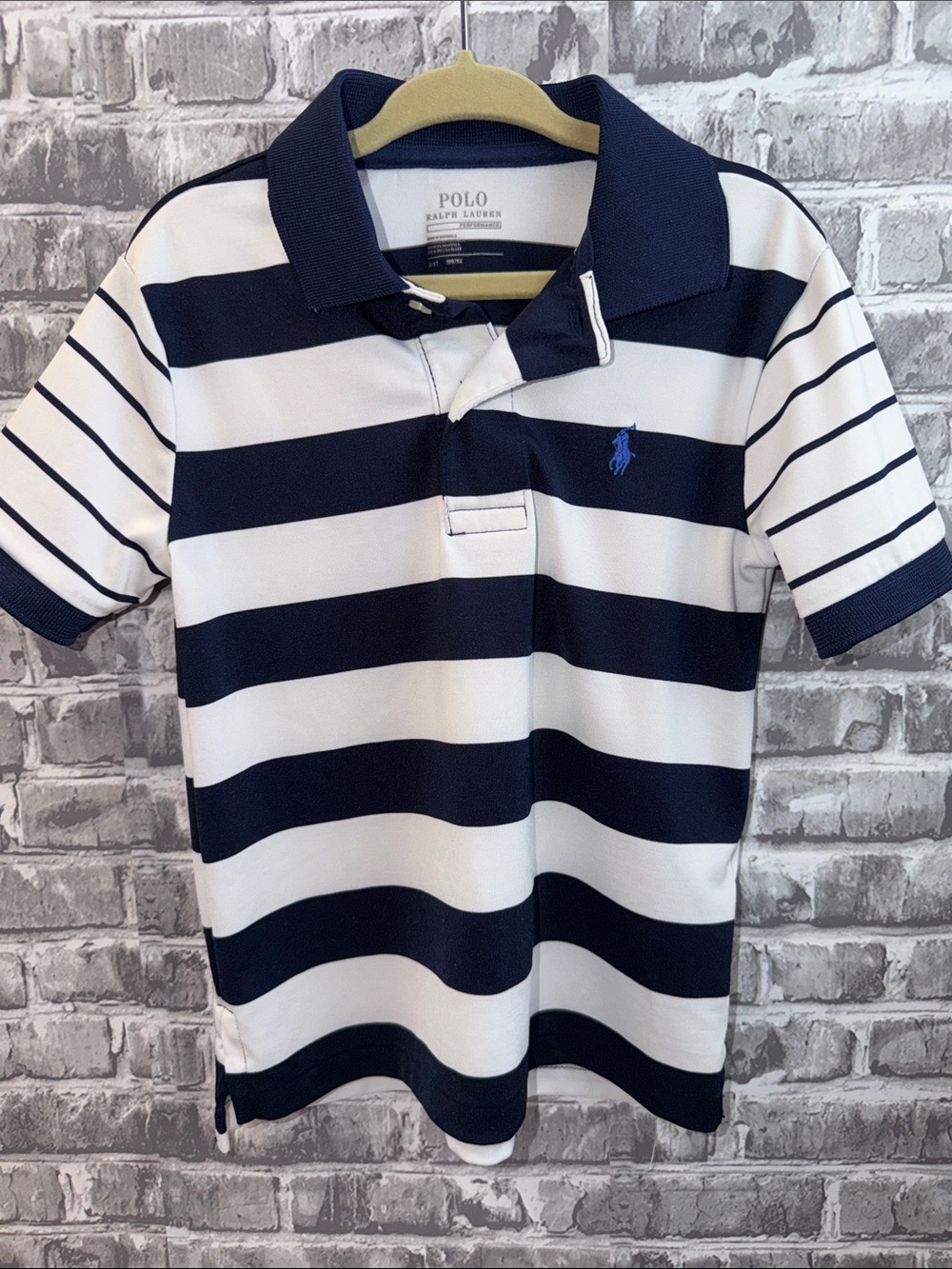 Polo by Ralph Lauren Navy & White Wide-Striped performance Polo Shirt